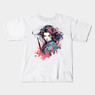 Japanese Kimono Beauty Splash Watercolor Kids T-Shirt